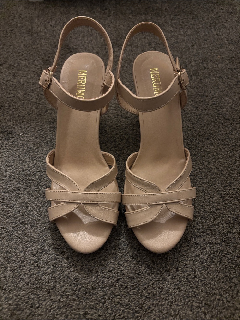 Merumote Beige Strappy Slingback Heels
